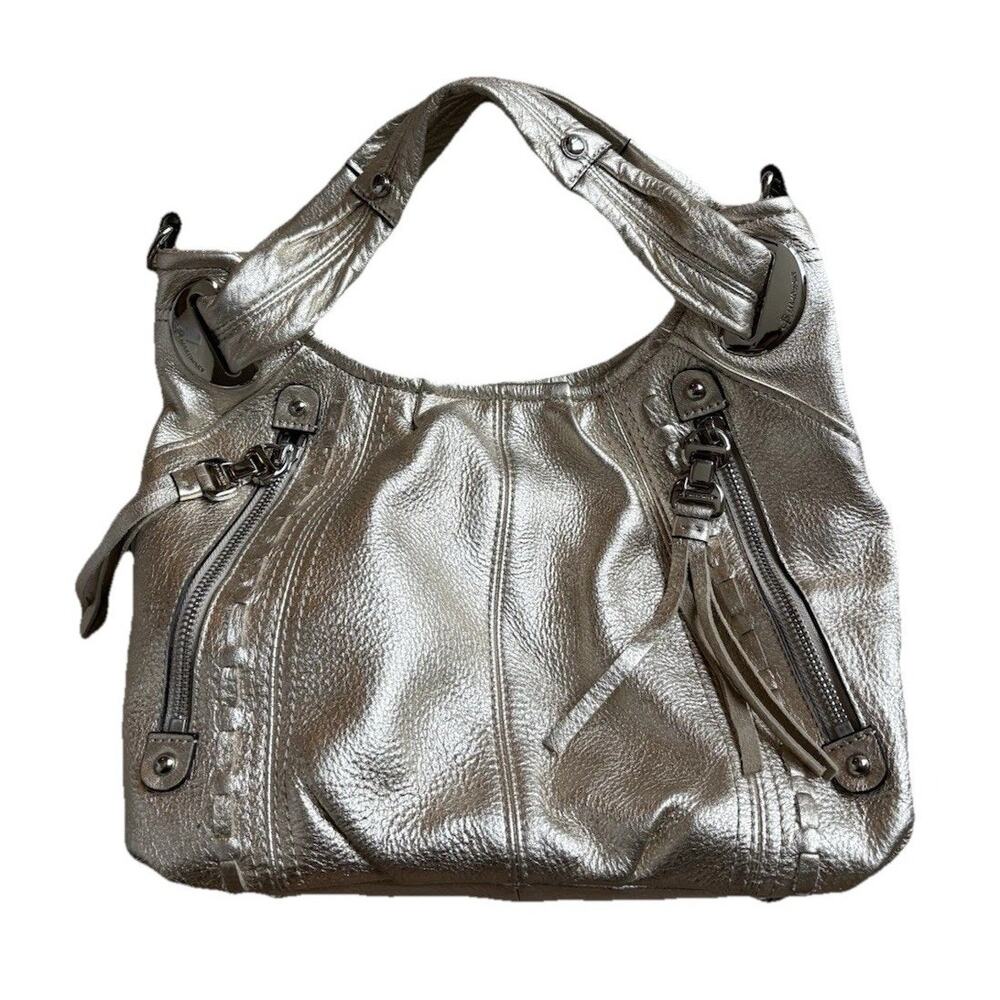 B. Makowsky Metallic Gold Leather Bag Small Shoulder Purse Slouchy Hobo